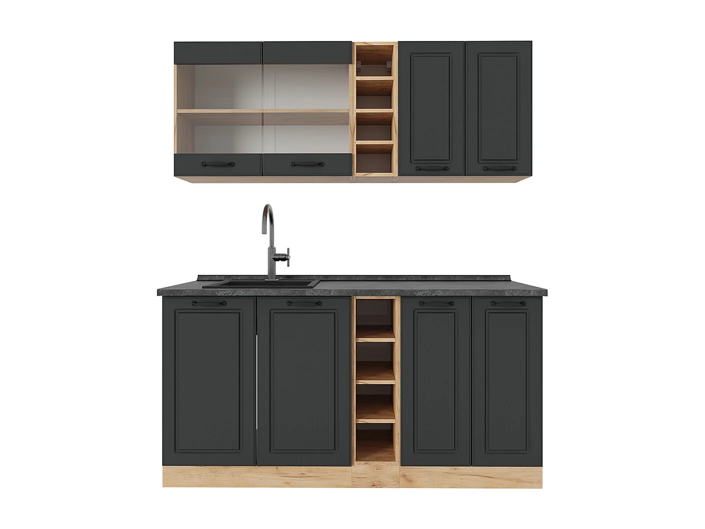 Eenpersoonskeuken antraciet landhuis/gouden eik 160x60x81.6 r-line