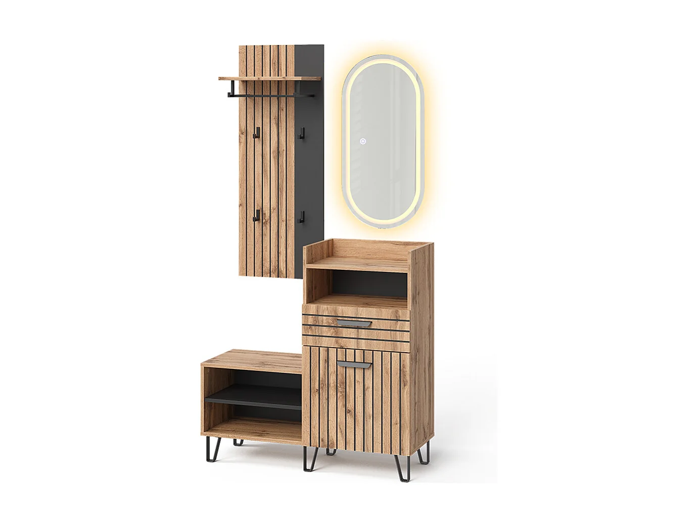 Garderobe eiken wotan 100x38x100 amber
