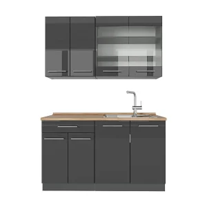 Eenpersoonskeuken antraciet hoogglans 140x60x81.6 fame-line Eenpersoonskeuken antraciet hoogglans 140x60x81.6 fame-line