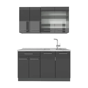 Eenpersoonskeuken antraciet hoogglans 140x60x81.6 fame-line Eenpersoonskeuken antraciet hoogglans 140x60x81.6 fame-line