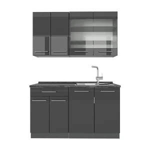 Eenpersoonskeuken antraciet hoogglans 140x46x81.6 fame-line Eenpersoonskeuken antraciet hoogglans 140x46x81.6 fame-line