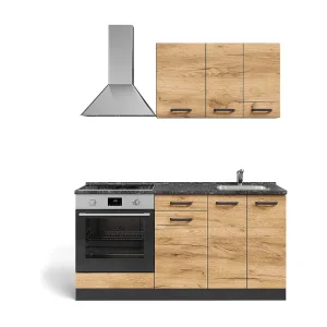 Eenpersoonskeuken eik goud/antraciet 160x46x81.6 r-line Eenpersoonskeuken eik goud/antraciet 160x46x81.6 r-line