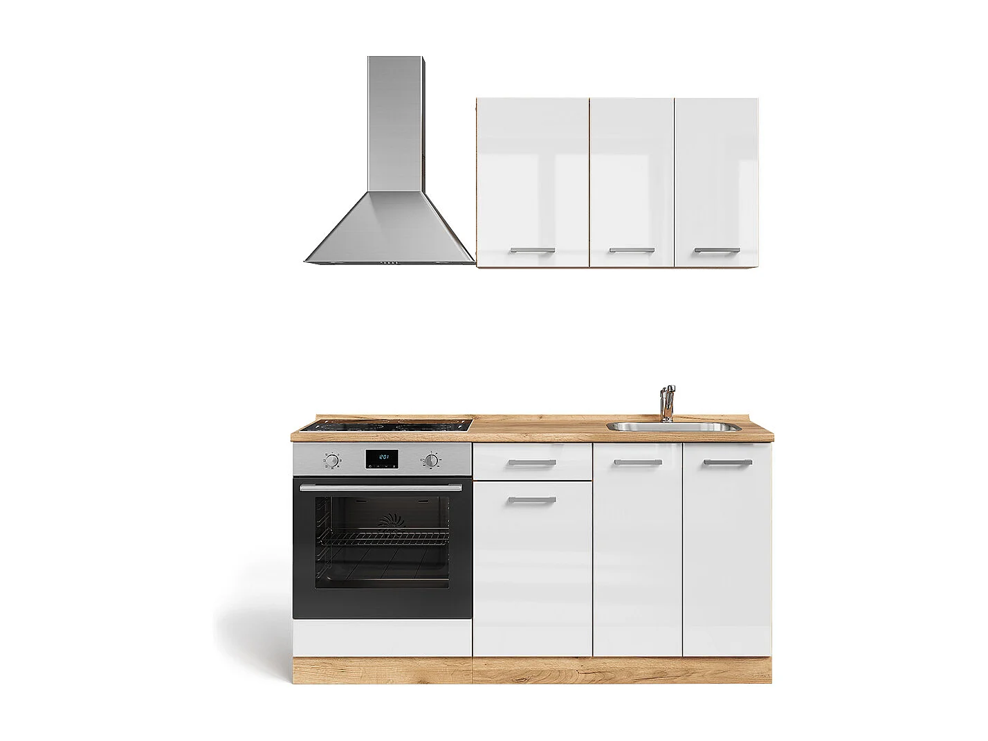 Eenpersoonskeuken wit hoogglans/goud power eiken 160x46x81.6 r-line
