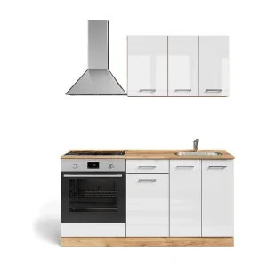 Eenpersoonskeuken wit hoogglans/goud power eiken 160x46x81.6 r-line