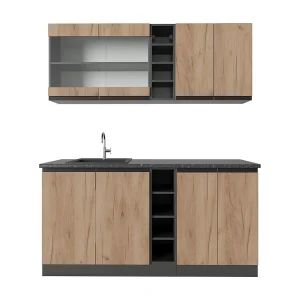 Eenpersoonskeuken eik goud/antraciet 160x46x81.6 r-line Eenpersoonskeuken eik goud/antraciet 160x46x81.6 r-line