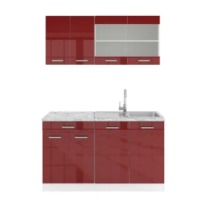 Eenpersoonskeuken rood hoogglans/wit 140x60x81.6 r-line Eenpersoonskeuken rood hoogglans/wit 140x60x81.6 r-line