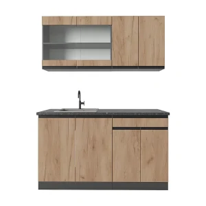 Eenpersoonskeuken eik goud/antraciet 140x46x81.6 r-line