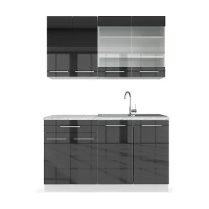 Eenpersoonskeuken antraciet hoogglans 140x46x81.6 fame-line Eenpersoonskeuken antraciet hoogglans 140x46x81.6 fame-line