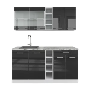 Eenpersoonskeuken antraciet hoogglans/wit 160x46x81.6 r-line Eenpersoonskeuken antraciet hoogglans/wit 160x46x81.6 r-line