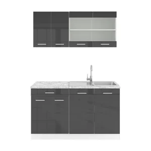 Eenpersoonskeuken antraciet hoogglans/wit 140x60x81.6 r-line Eenpersoonskeuken antraciet hoogglans/wit 140x60x81.6 r-line