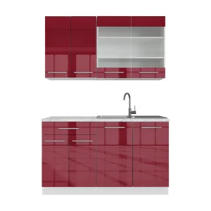 Eenpersoonskeuken bordeaux hoogglans/wit 140x46x81.6 fame-line Eenpersoonskeuken bordeaux hoogglans/wit 140x46x81.6 fame-line