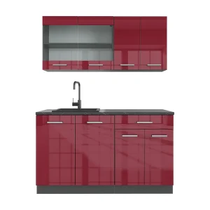 Eenpersoonskeuken rood hoogglans/antraciet 140x46x81.6 r-line Eenpersoonskeuken rood hoogglans/antraciet 140x46x81.6 r-line