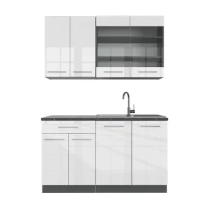 Eenpersoonskeuken wit hoogglans/antraciet 140x46x81.6 fame-line