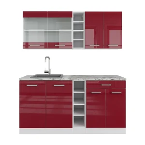 Eenpersoonskeuken rood hoogglans/wit 160x46x81.6 r-line Eenpersoonskeuken rood hoogglans/wit 160x46x81.6 r-line