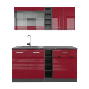 Eenpersoonskeuken rood hoogglans/antraciet 160x46x81.6 r-line Eenpersoonskeuken rood hoogglans/antraciet 160x46x81.6 r-line