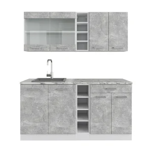 Eenpersoonskeuken beton/wit 160x60x81.6 r-line Eenpersoonskeuken beton/wit 160x60x81.6 r-line