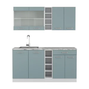Eenpersoonskeuken blauw-grijs/wit 160x46x81.6 r-line