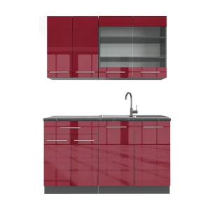 Eenpersoonskeuken bordeaux hoogglans/antraciet 140x60x81.6 fame-line