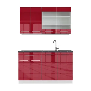Eenpersoonskeuken bordeaux hoogglans/wit 140x60x81.6 fame-line Eenpersoonskeuken bordeaux hoogglans/wit 140x60x81.6 fame-line