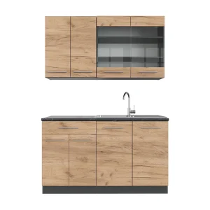 Eenpersoonskeuken eik goud/antraciet 140x60x81.6 fame-line