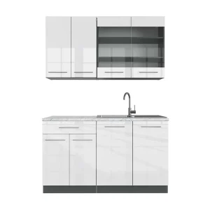 Eenpersoonskeuken wit hoogglans/antraciet 140x60x81.6 fame-line