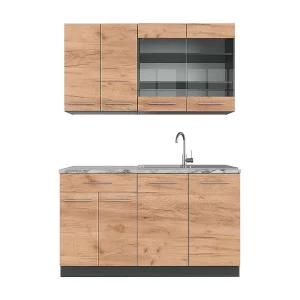 Eenpersoonskeuken eik goud/antraciet 140x60x81.6 fame-line Eenpersoonskeuken eik goud/antraciet 140x60x81.6 fame-line