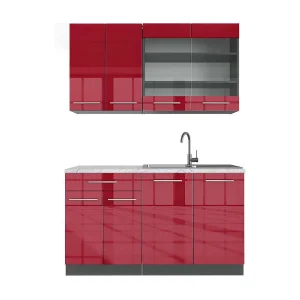 Eenpersoonskeuken bordeaux hoogglans/antraciet 140x60x81.6 fame-line