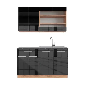 Eenpersoonskeuken antraciet hoogglans/goud eiken 140x60x81.6 fame-line Eenpersoonskeuken antraciet hoogglans/goud eiken 140x60x81.6 fame-line