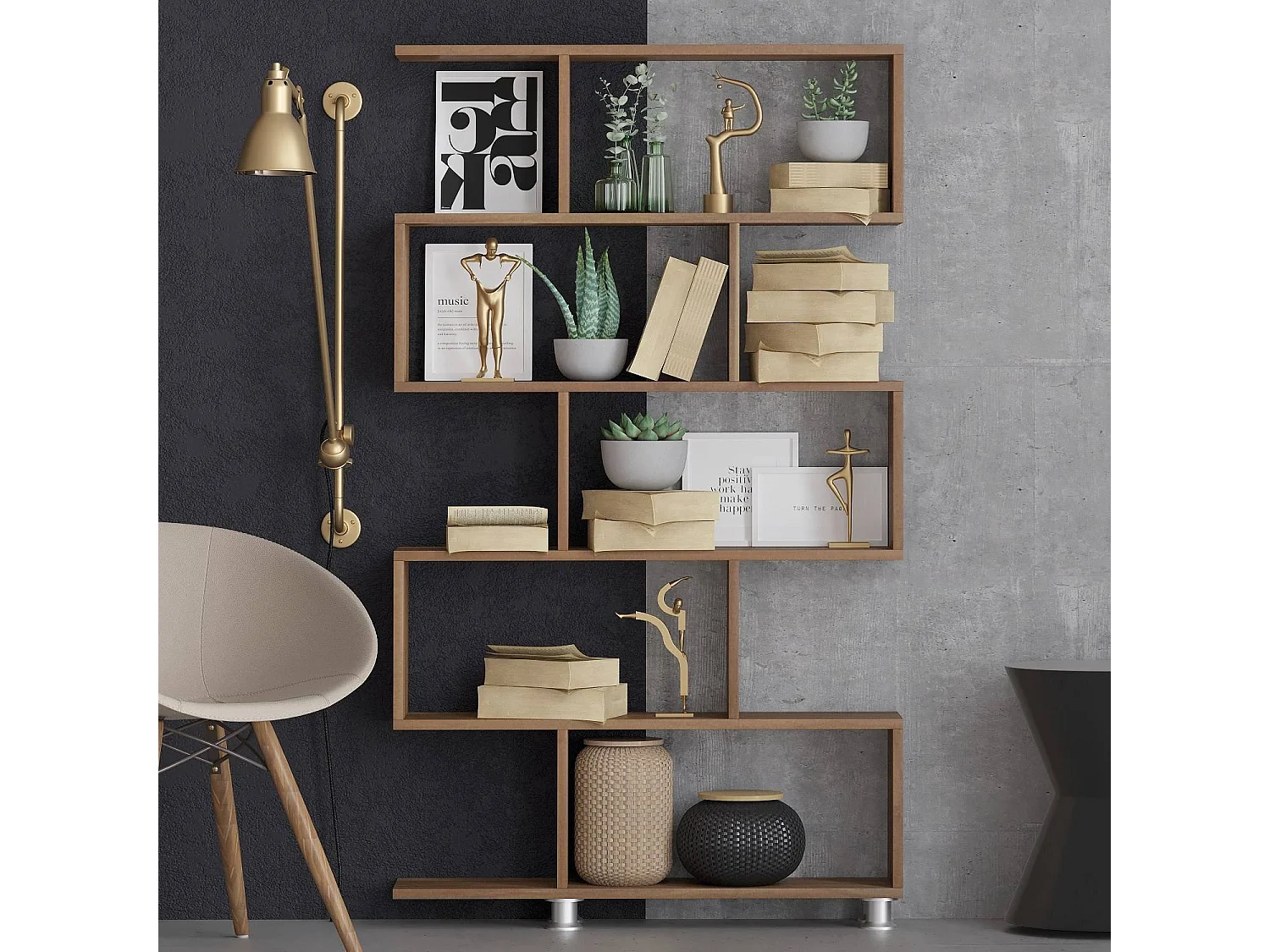 Etagère 5 planken decor walnoot H156 cm - Nilüfer