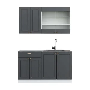 Eenpersoonskeuken antraciet-goud/wit 140x60x81.6 fame-line Eenpersoonskeuken antraciet-goud/wit 140x60x81.6 fame-line
