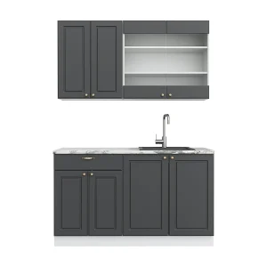 Eenpersoonskeuken antraciet-goud/wit 140x60x81.6 fame-line Eenpersoonskeuken antraciet-goud/wit 140x60x81.6 fame-line