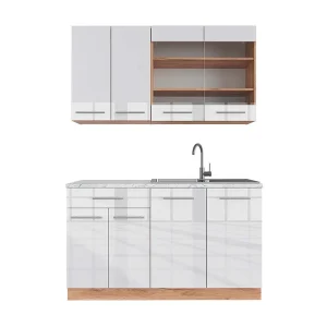 Eenpersoonskeuken wit hoogglans/goud power eiken 140x60x81.6 fame-line