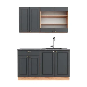 Eenpersoonskeuken antraciet landhuis/goud kraft eik 140x60x81.6 fame-line Eenpersoonskeuken antraciet landhuis/goud kraft eik 140x60x81.6 fame-line
