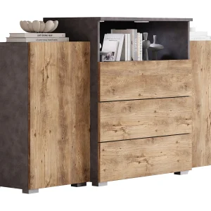 Dressoir 150 cm voor woonkamer met lades en zijvakken matera kastanje Dressoir 150 cm voor woonkamer met lades en zijvakken matera kastanje
