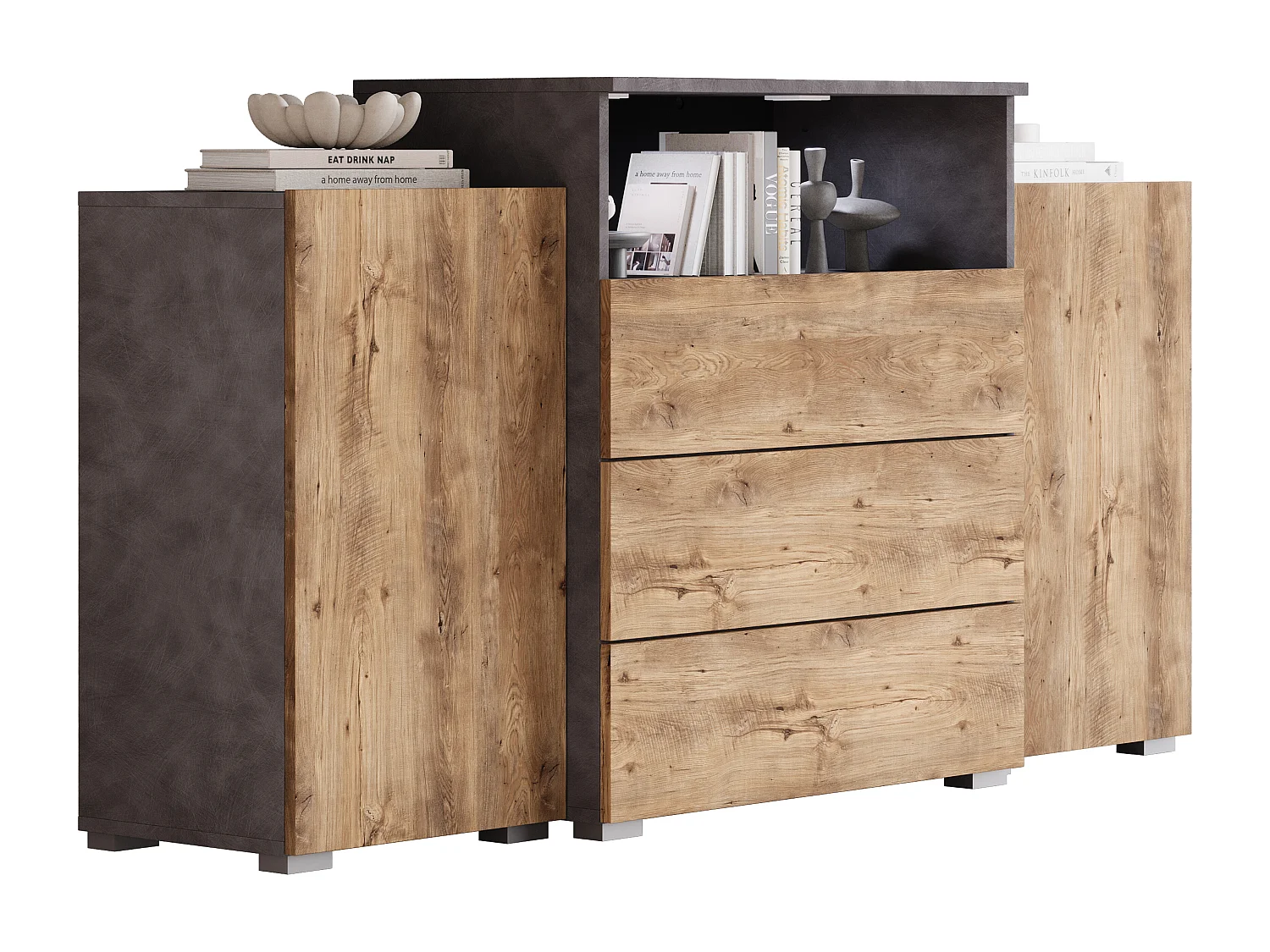 Dressoir 150 cm voor woonkamer met lades en zijvakken matera kastanje