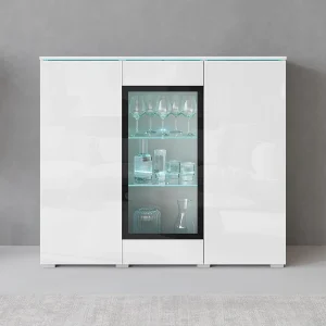 Dressoir VERA 120 cm, woonkamercommode, ladenkast, woonkamermeubels, inclusief led-verlichting, kleur wit/wit hoogglans