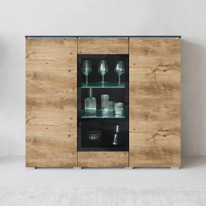Dressoir VERA 120 cm, woonkamercommode, ladenkast, woonkamermeubels, inclusief led-verlichting, kleur matera/kastanje