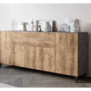 Dressoir PHUKET 180 cm, binnenkast, commode met grote capaciteit, dressoir op poten, kleur matera/kastanje