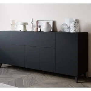 Dressoir PHUKET 180 cm, binnenkast, commode met grote capaciteit, dressoir op poten, kleur mat zwart