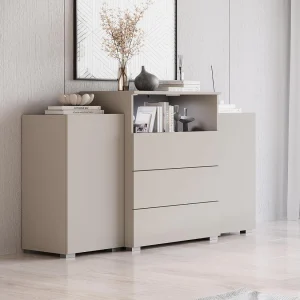 Dressoir URBAN 150 cm, woonkamercommode, ladenkast, inclusief led-verlichting, kleur beige cashmere