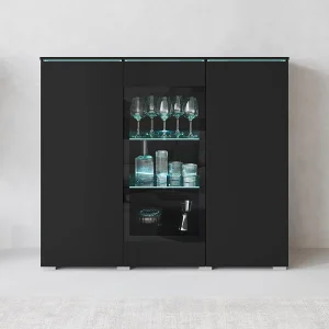 Dressoir VERA 120 cm, woonkamercommode, ladenkast, woonkamermeubels, inclusief led-verlichting, kleur zwart mat