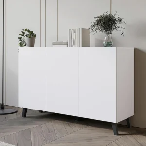 Dressoir PHUKET 120 cm met 3 deuren, commode op poten, woonkamermeubel, kleur mat wit