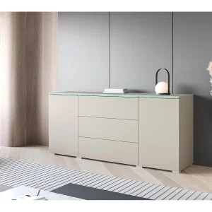 Dressoir VERA 150 cm, woonkamercommode, ladenkast, woonkamermeubels, inclusief led-verlichting, kleur beige cashmere