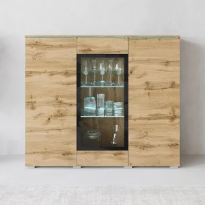 Dressoir VERA 120 cm, woonkamercommode, ladenkast, woonkamermeubels, inclusief led-verlichting, kleur wotan