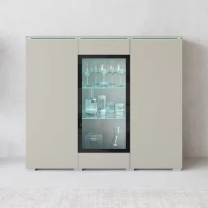 Dressoir VERA 120 cm, woonkamercommode, ladenkast, woonkamermeubels, inclusief led-verlichting, kleur beige cashmere