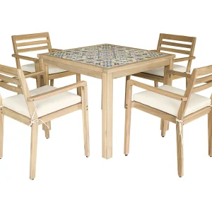 FARO 4-zits tuintafel en stoelen in acacia en keramiek