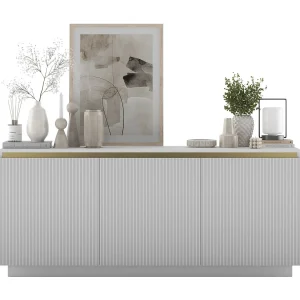 Dressoir met 3 deuren – kast in mat wit, gefreesde fronten in mat wit – 166,8 cm, op plint