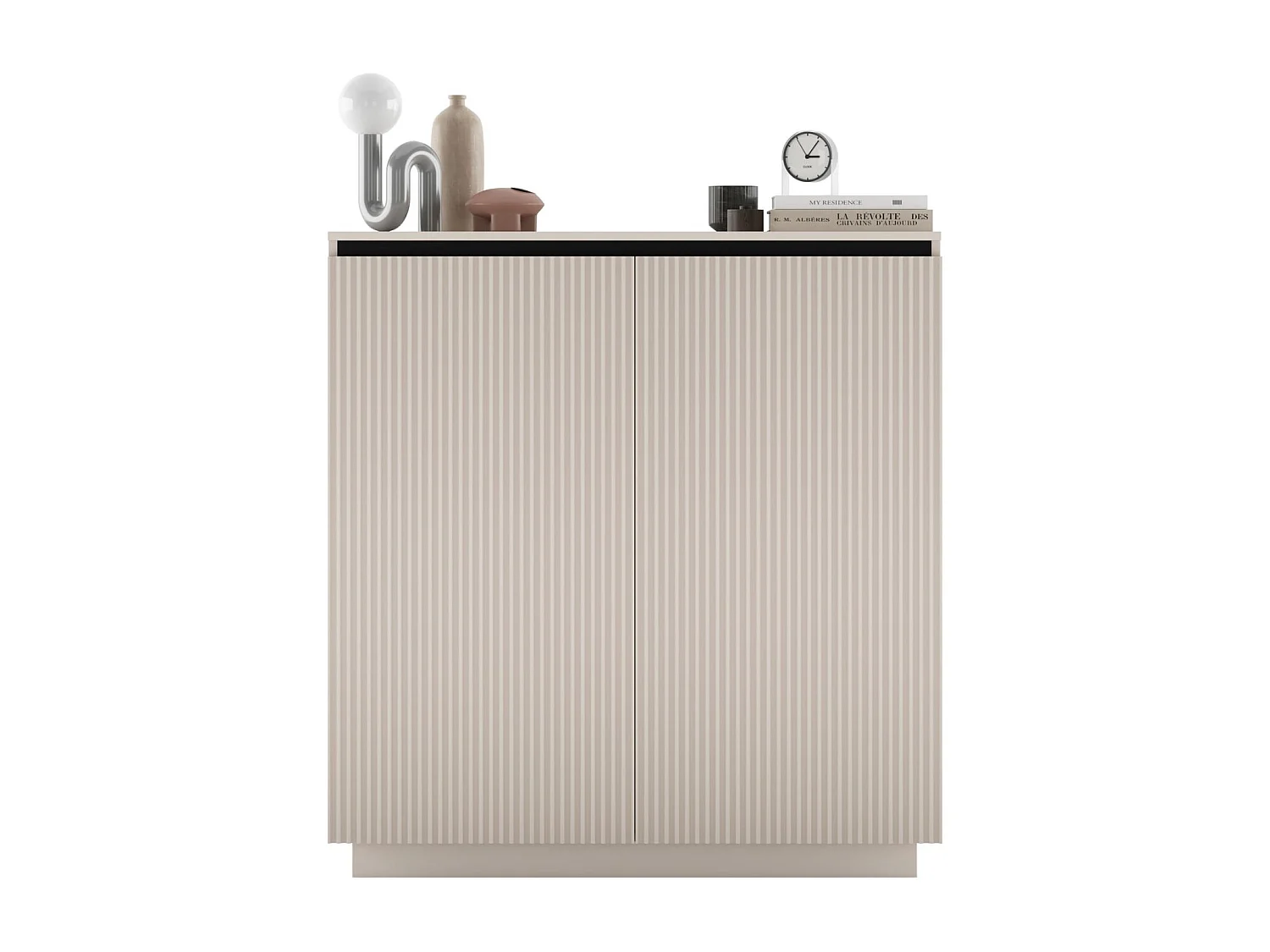 Dressoir met 2 deuren – corpus kasjmier mat, geribbelde fronten kasjmier mat – 110,8 cm, op plint