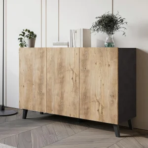 Dressoir PHUKET 120 cm met 3 deuren, commode op poten, woonkamermeubel, kleur matera/kastanje