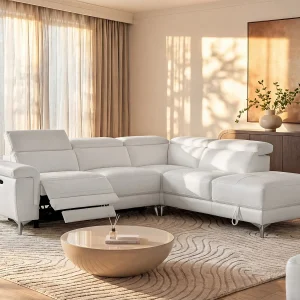 Relaxhoekbank van leer PASCALINE – Ivoor – Hoek rechts Relaxhoekbank van leer PASCALINE – Ivoor – Hoek rechts